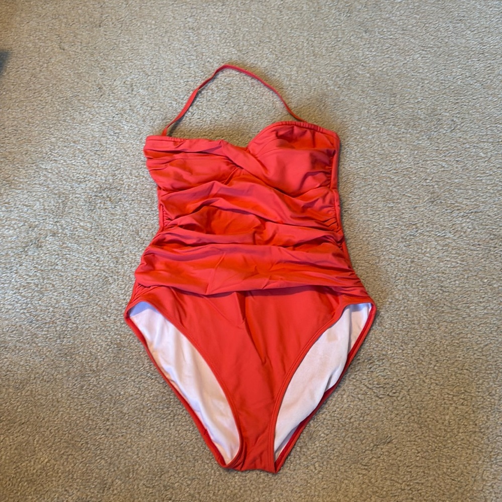 Coral one piece ruched swimsuit
